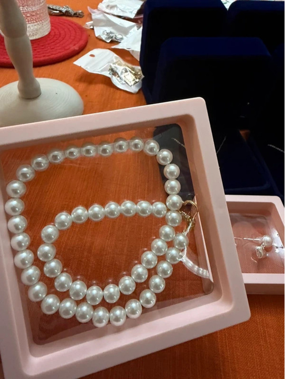 Pearl Heart Necklace & Earrings Jewelry Set